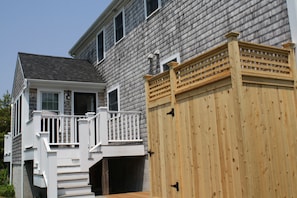 Back deck and newly installed outdoor shower