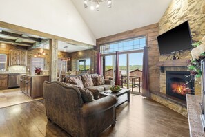 Spacious living room open to the kitchen and dining area