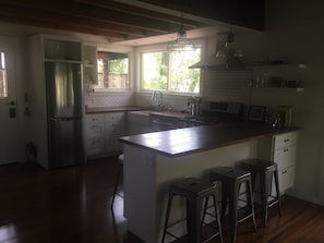 Updated kitchen with great views of the river. 