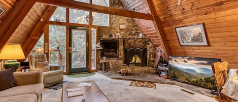 Enjoy a fire or just the ambience of the original stone fireplace
