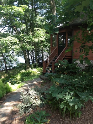 Front porch with lake down the hill