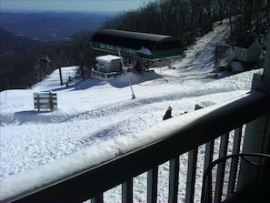 Ski-in and out! View from our balcony over slopes and Highland Express ski lift