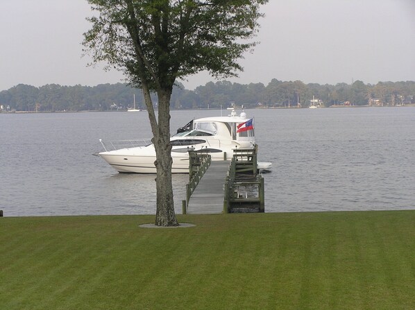 My buddie’s 45 footer tied up at the end of the pier!