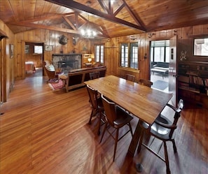 Combined Rustic Living room and Dining room, all Knotty Pine Interior