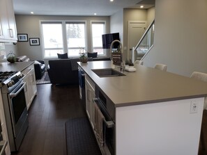 Kitchen island, 10' long, 4 chairs