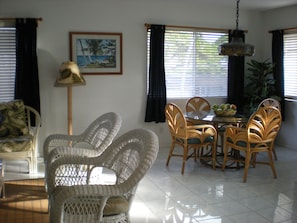 dining area and living room combo with A/C