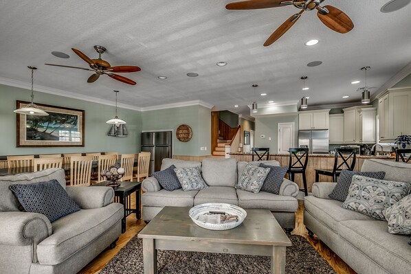 Living/Dining/Kitchen area on main level.