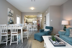 Living area overlooking kitchen.