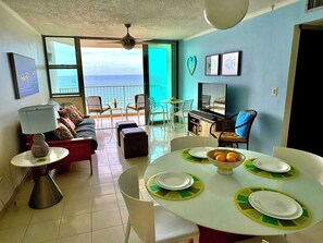 View from new modern dining, condo entrance.
