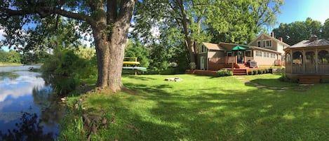 View from the dock (house, yard, gazebo)