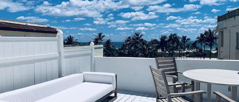 The deck with the view on the Ocean and the palms 