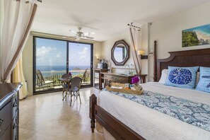 Spacious suite w ultra comfy Restoration Hardware bed & wonderful ocean views.