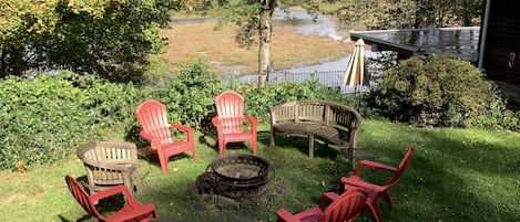 The fire pit terrace offers a cozy place for families to gather under the stars.