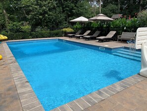 18x36 heated salt water system pool with 8 ft wide entry steps