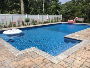 3.5 ft shallow end with 8 ft steps
8ft deep end 