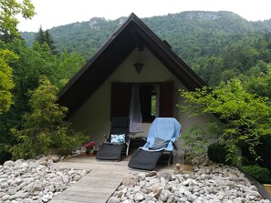 terrace with a view at climbing rock