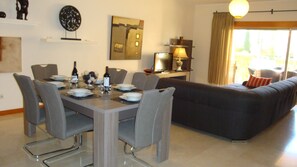 Newly Refurbished 2015 Lounge Dining area leading to terrace & Pool
