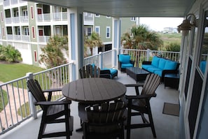 Plenty of seating on this large patio off the Living Room.