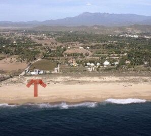 We are just behind the dunes. Downtown 5 min away in the upper right of photo