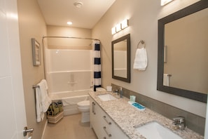 Large bathroom with double sinks