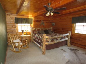 Master Suite with King Aspen log bed & furnishings. Elk skin rug.