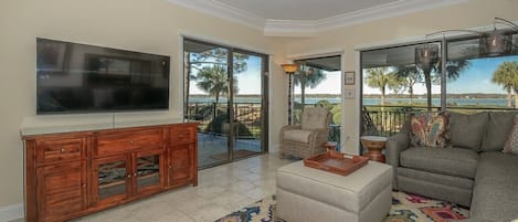 iving Room with New Furniture and Views of the Calibogue Sound at 1848 Beachside Tennis