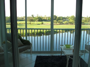 View from lanai: par 3 hole across the lake