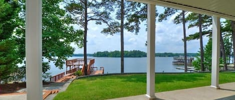 Stunning lake front views. Yard for family games including corn hole and more. 