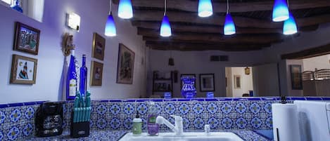 Casita Azul welcomes you as you enter and are greeted with blue tile.