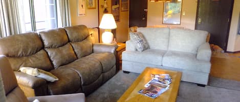 Over sized love seat; couch with 2 recliners; single recliner/rocker for relax