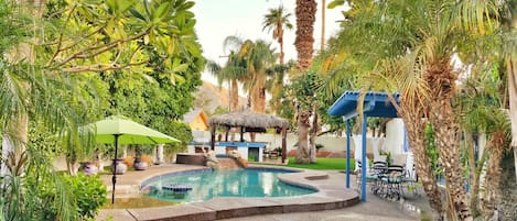 View of pool and patio deck from the Casita's french doors.
