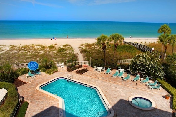 Take in the Gulf of Mexico and a view of the pool from your covered balcony!