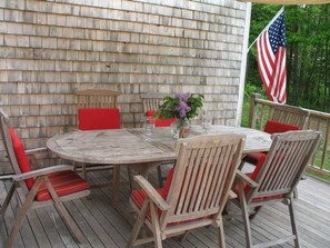 Large Teak Table with Reclining Teak Chairs