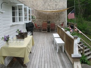 Large Table and Deck leading to road to the Beach