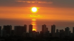 View of sunset over Waikiki