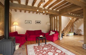 Living area with log burner