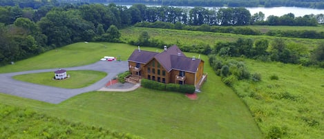 bird-eye view of the lodge and Beltzville lake