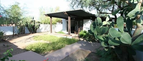 Enclosed yard with shaded Patio