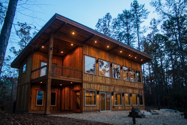 Lakeside House View.  Upper and lower level covered porches,  patio fire pit