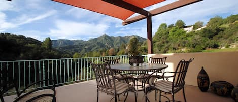 Private adjoining patio with glorious view of Saddleback Ridge