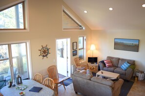 Vaulted ceiling with lovely views from all windows.