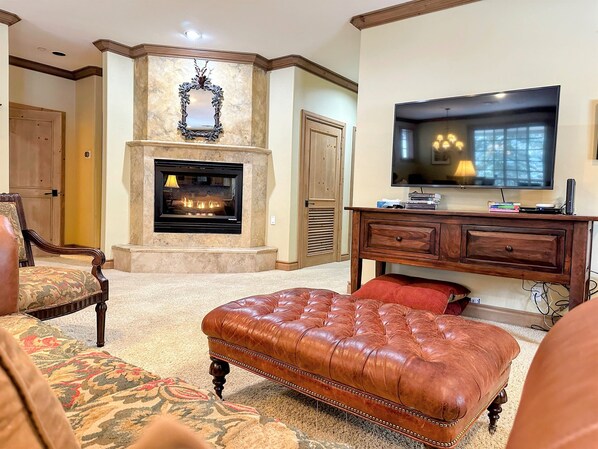 Fireplace turns on with the flip of a switch. Central, thermostat controlled heat throughout.
