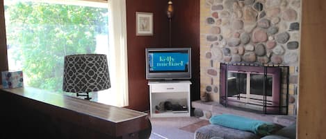 Living Room with great stone fireplace