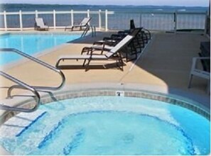 Heated Pool and Spa with walk-out to East Bay beach