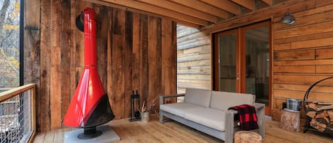 Retro cone fireplace for cozy night on the porch