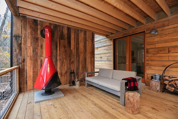 Retro cone fireplace for cozy night on the porch