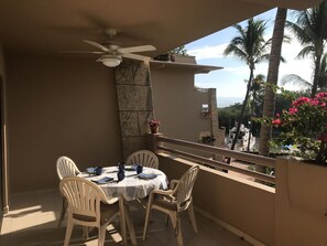 South facing balcony - Ceiling fans keep the heat off 