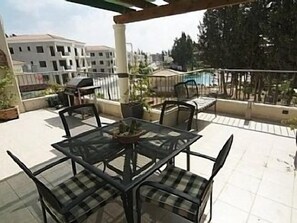 Balcony with pool view from lounge