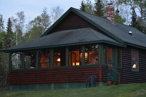 The cabin at night