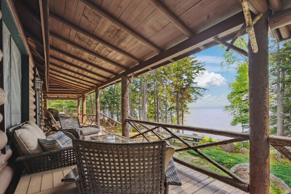 Covered porch with fantastic views of Mooselookmeguntic Lake